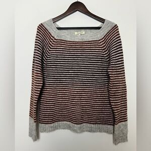 Cocogio Grey Burgundy Gradient Stripe Long Sleeve Wool Mohair Sweater Size Large